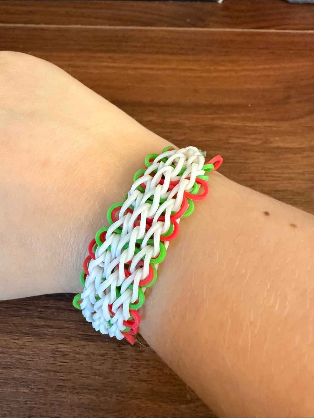 Handmade White, Red & Green Kids Stretch Bracelet